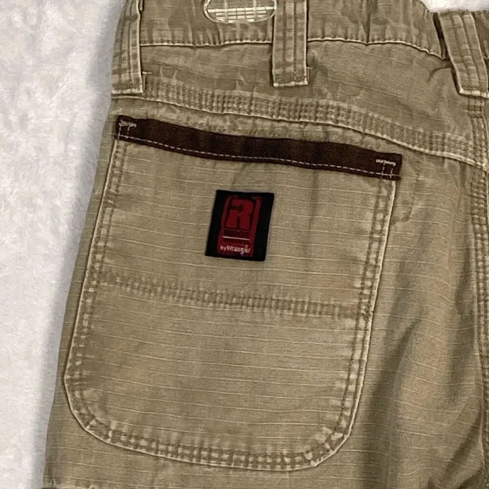 Wrangler Cargo Ripstop Pants Mens 34x31 Khaki Workwear Utility Fleece Lined
